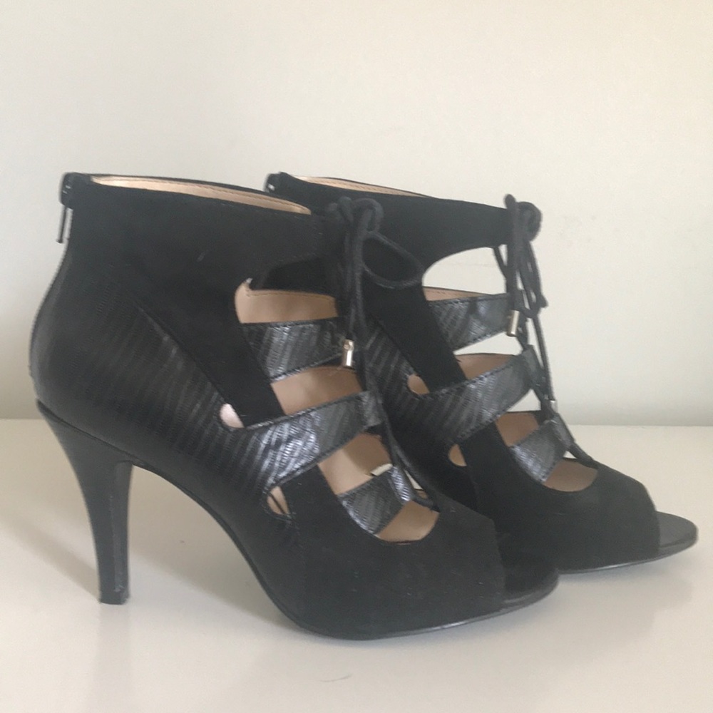 Nine West lace up open toe heels